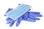 蓝色外科口罩和一双蓝色乳胶手套