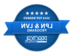 horizontal blue ribbon on top of blue circle with text 2024 top ranked LPN & LVN课程，实用护理.org